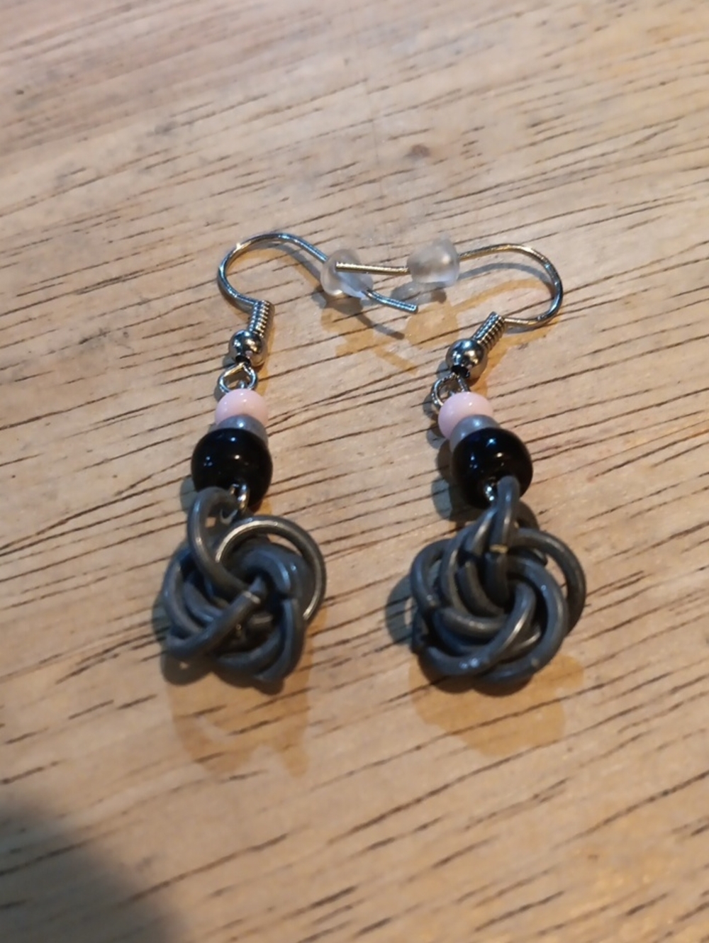 Twisted Metallic Grey Accent and Beaded Earrings